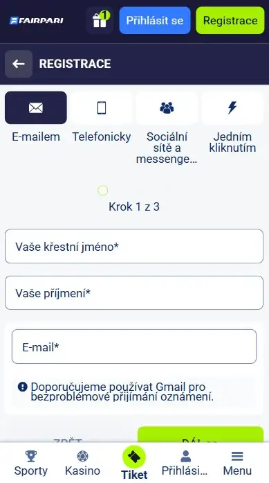 Registrace a přihlášení v mobilní aplikaci