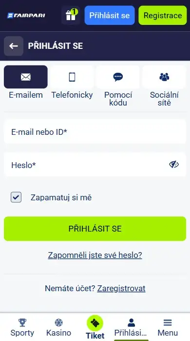 Přihlášení přes mobilní aplikaci Fairpari