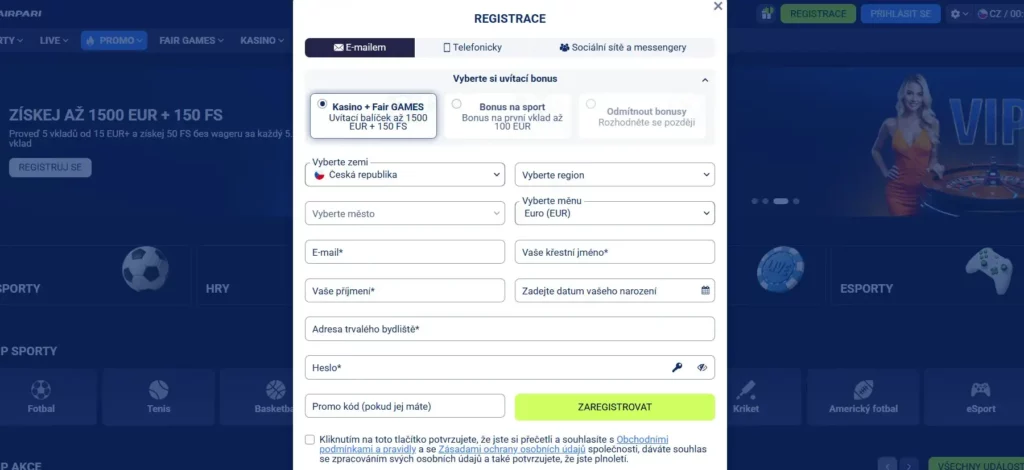 Registrace účtu, přihlášení a první kroky