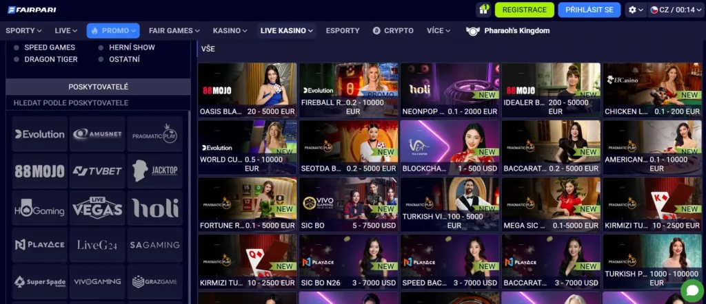 Stolní hry a live casino s živými dealery